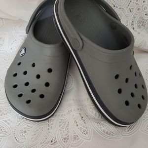 Good condition preowned Crocs Crocband Clogs, Kids Size J3 Gray